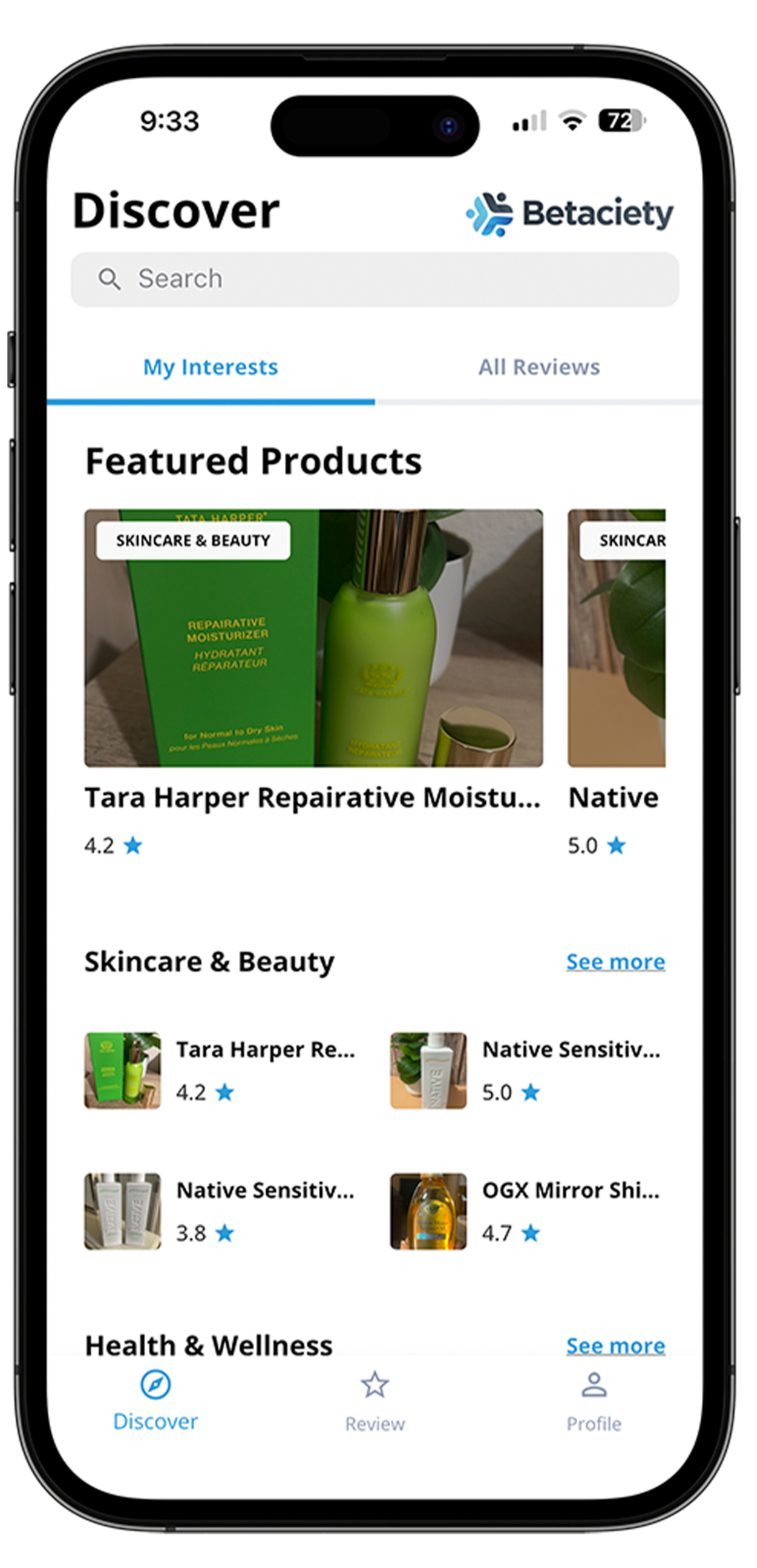 Betaciety iPhone app mockup